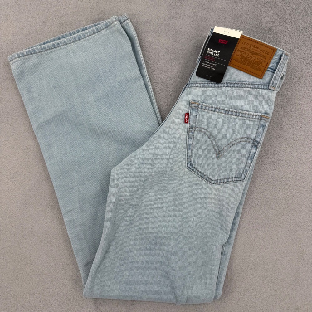 Levis Ribcage Jeans Pants Womens W23 L32 Wide Leg Super High Rise Linen Denim